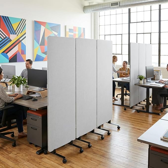 72in 3-Panel Soundproof Room Divider with Wheels, Heavy-Duty Acoustic Partition Temporary Wall for Noise Reduction, Portable Divider for Home Hospital Library Classroom - Light Grey