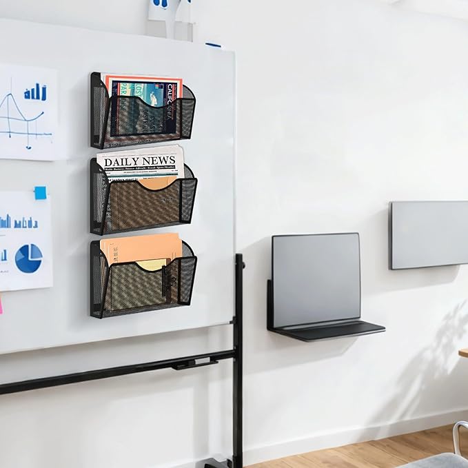 Magnetic File Holder, Magnetic File Folder Holder, No Drilling Installation, Magnetic Mail Holder File Organizer for Whiteboard,Office,Refrigerator,File Cabinets,Classroom