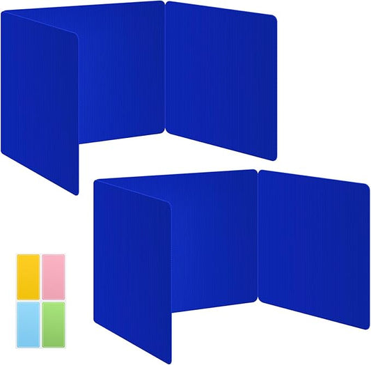 2 Pack Blue Desk Dividers for Students, Privacy Shields Folder for Students, Durable & Waterproof Plastic Study Board, Classroom Teacher Supplies Test Divider, Includes Extra Labels