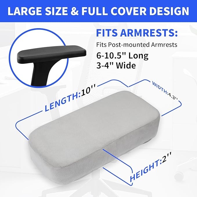 YOUFi Office Chair Arm Pads Extra Soft Velvet Arm Rest Covers for Elbows & Forearms Pressure Relief, Set of 2 Armrest Covers for Desk Chair, Gaming Chair (Gray)