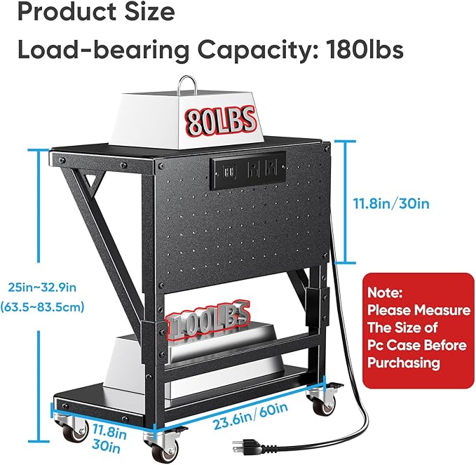 POKIPO Computer Tower Stand with Charge Station and USB Port,Pc CPU Holder Cart for Floor Carpet with Wheels,Heavy Duty Metal,Adjustable Height,Rolling Pc Printer Desktop Under Desk for Home Office