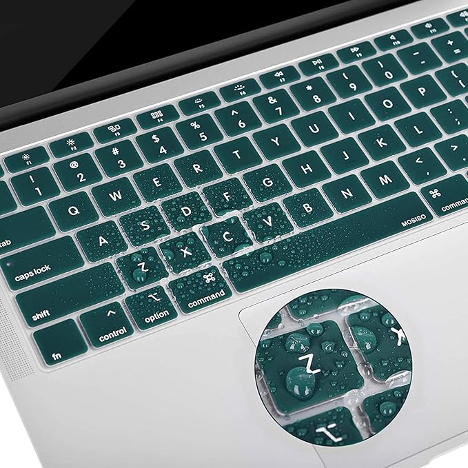 MOSISO Keyboard Cover Compatible with MacBook Air 13 inch 2022 2021 2020 Release A2337 M1 A2179 Retina Display with Touch ID Backlit Magic Keyboard, Waterproof Protective Silicone Skin, Deep Teal
