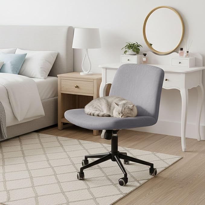 NICEEC Criss Cross Chair Cover Armless Office Dorm Desk Chair Covers Vanity Chair Covers Computer Mid Back Wide Seat Chair Without Arms Protector Spandex Stretch Slipcover Light Grey （Only Cover）