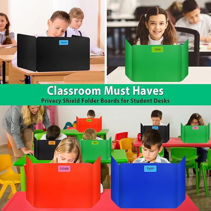 24 Pcs Colorful Desk Dividers for Students, Waterproof Durable Plastic Testing Dividers Privacy Folders for classroom, Easy to Clean, Desk Privacy Panel Classroom Shield Folder Boards Teacher Supplies
