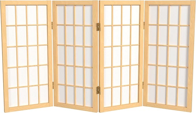 2 ft. Short Desktop Window Pane Shoji Screen - Natural - 4 Panels