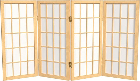 2 ft. Short Desktop Window Pane Shoji Screen - Natural - 4 Panels