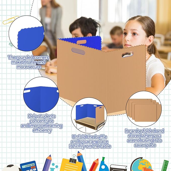 12 Pcs Privacy Folders for Students Blue Desk Dividers Classroom Test Dividers Privacy Boards for Student Desks Privacy Panel Partitions Trifold Desk Dividers for School