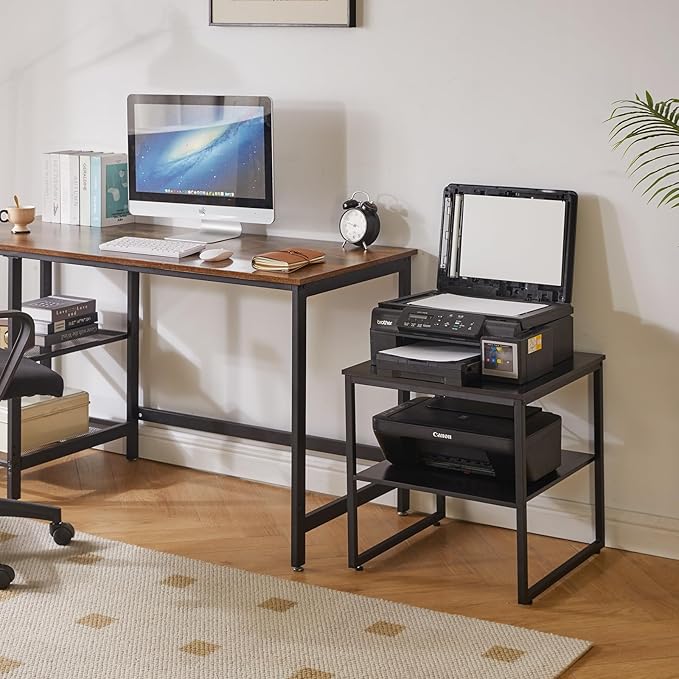 Aibiju Small Table Stand with Adjustable Storage Shelf 20 inch, Square Coffee Tea Table, Dorm Fridge Stand, Large Printer Stand Table for Office Black YD-TM153B