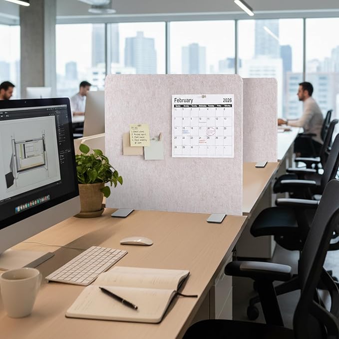 Desk Divider, Clamp On Felt Desk Privacy Panels, Acoustic Sound Absorbing Desk Partition for Office Desk, Reduce Distractions, Oatmeal, 2 Pack, 24 x 24 in