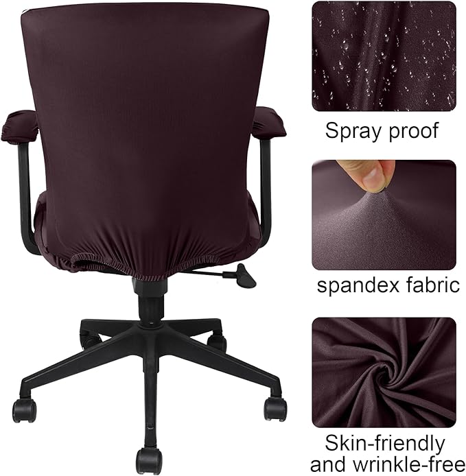 Tallew 4 Pcs Office Chair Covers Set Computer Universal Protective Stretchable Chair Seat Covers Desk Armrest Cover Pads Office Cushion Backrest for Rotating(Regular,Coffee)