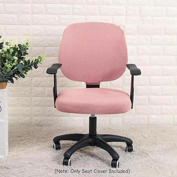 Sunnyway Stretchable Office Chair Seat Cover, Elastic Chair Slipcover with Tie Straps, Dining Chair Slipcover Machine Washable, Fits Seat Size 17.7"-21.7" (Pink)
