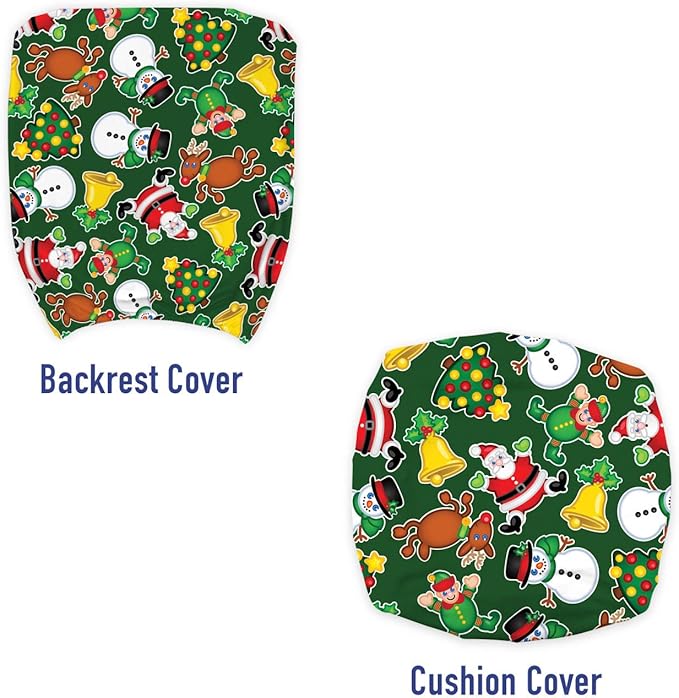 Ambesonne Christmas Office Chair Slipcover, Vivid of Joyous Holiday Celebration Jumping Dancing Cheery Cartoon for Yule, Protective Stretch Decorative Fabric Cover, Standard Size, Green Red