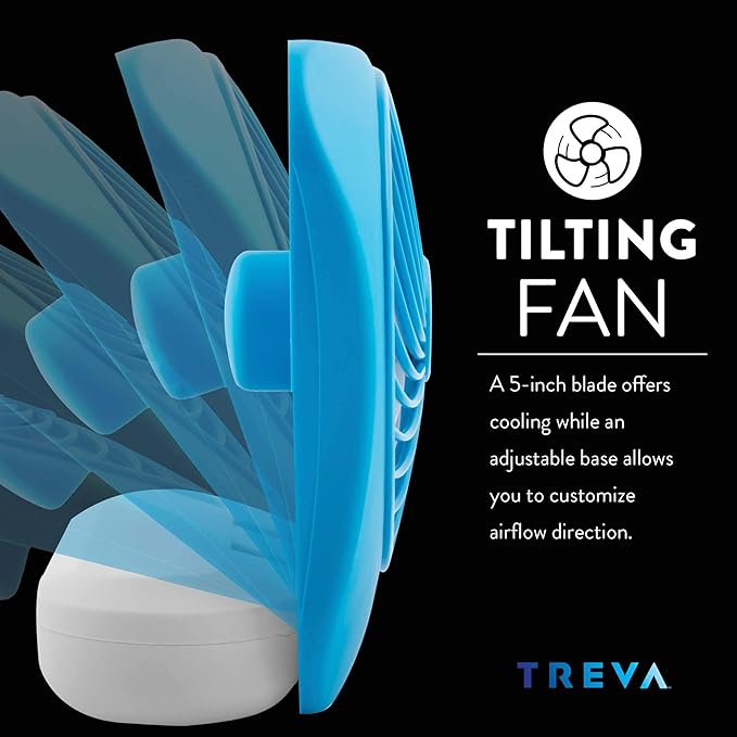 Treva 5 Inch Battery Powered Fan Portable Desk Fan 2 Cooling Speeds with Compact Folding & Tilt Design Cubicle Accessories Small Portable 2 Pack (Blue)