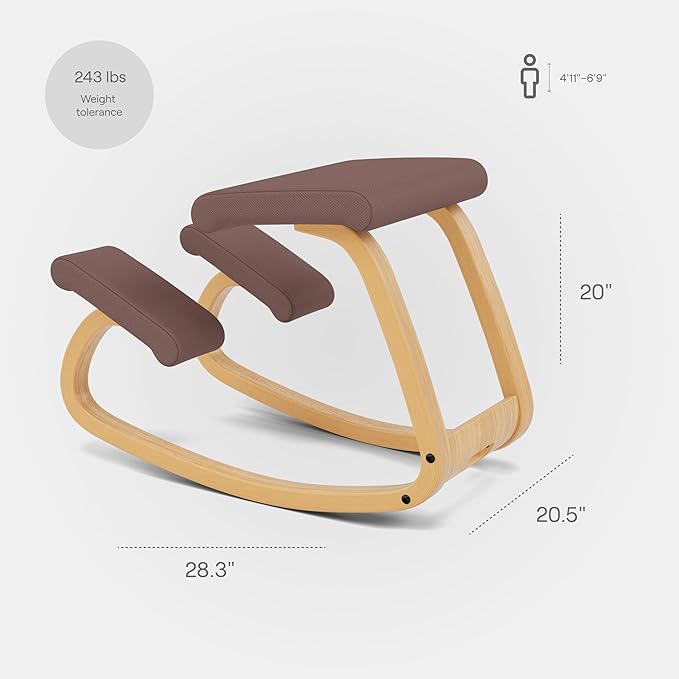 Varier Variable Light Brown/Mocha Tonal Ergonomic Office Kneeling Chair for Desk – Back Pain Relief, Rocking Seat for Home, Study & Posture Support – 10 Year Manufacturer Warranty