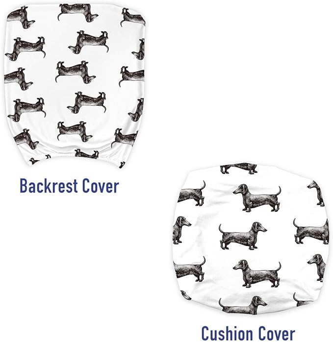 Ambesonne Dachshund Office Chair Slipcover, Pattern Lines with Sausage Dog Looking Different Directions, Protective Stretch Decorative Fabric Cover, Standard Size, Grey White