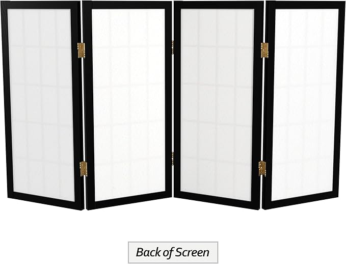 2 ft. Short Desktop Window Pane Shoji Screen - Black - 4 Panels