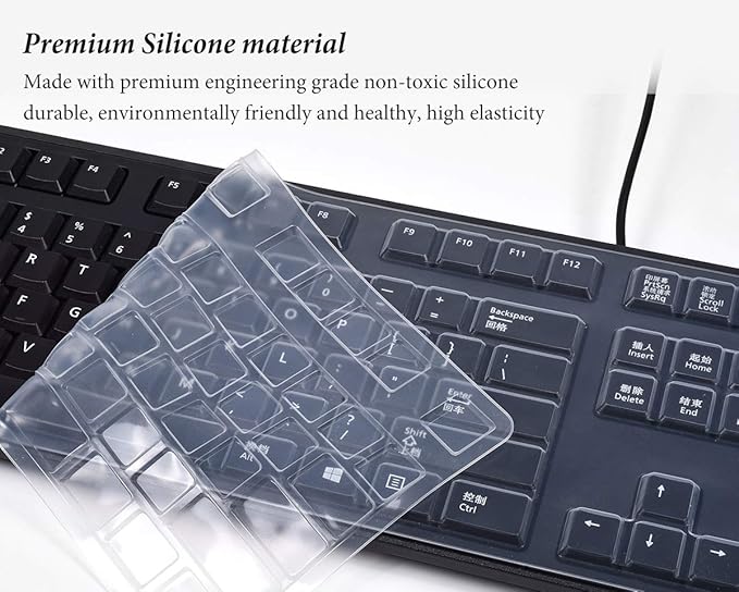 CASEDAO Ultra Thin Silicone Keyboard Cover for Dell Keyboard 104-key KB212-B KB4021 Wired Keyboard - Clear