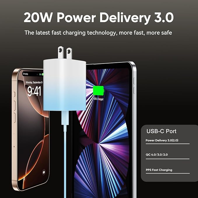 Phone 17 16 15 Charger Fast Charging, 10 FT Long USB C Charger Cord with 20W Type C Fast Phone Charging Block forPhone 17/17 Pro/17 Pro max/Air/Phone 16 15 Pro Max Plus, iPad, Android,Gradient Blue