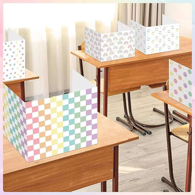 30 Pack Desk Dividers for Students Rainbow Pastel Privacy Folder for Students Waterproof Study Carrel Dividers Testing Divider Privacy Classroom Shield Folder Boards for Classroom Teacher Supplies