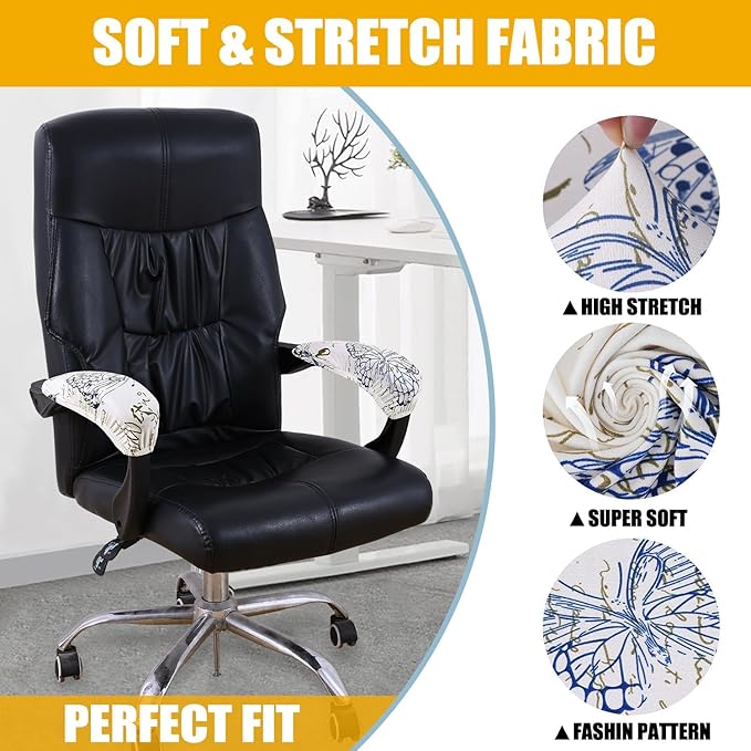 Smiry Stretch Printed Office Chair Armrest Covers, 2 Pcs Soft Fit Removable Washable Computer Desk Chair Arm Covers Protector, White