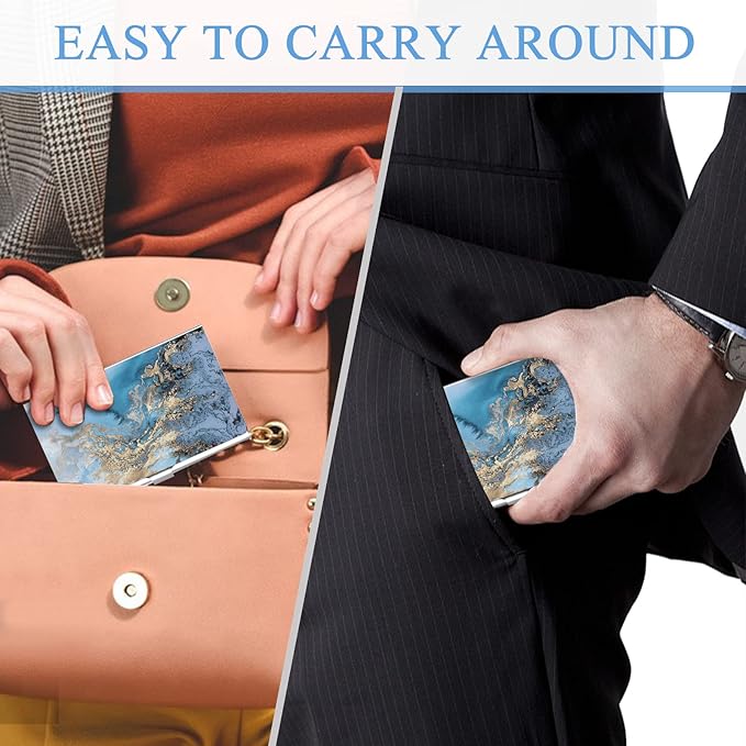 2 Pack Business Card Holder，Color Printing Men's and Women's Business Card Case，Ultra-Thin Metal Business Card Organizer，Carry-on Pocket Wallet Business Card Holder
