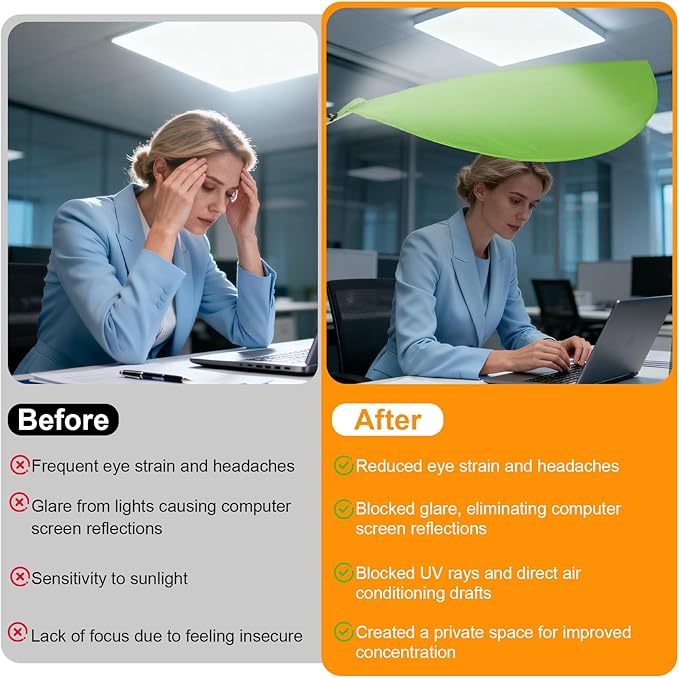 Green office cubicle desk shade，Portable Office cubicle Shade to Block Overhead Light，Adjustable Desk Shade for Cubicle to Block Light & Reduce Glare