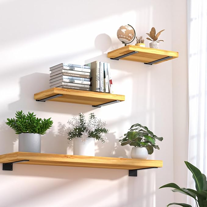 4 Pack - 14 inch Black Hidden L Shelf Bracket (1/5 Inch Thicked) Iron Floating Shelf Brackets Rustic Industrial Metal Brackets for Shelf Support