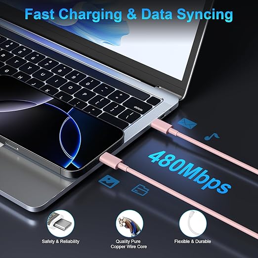 iPhone 17 16 15 Charger Fast Charging, 45W Dual USB C Phone Charger Block with 10FT Long Type C Cable Cord for Apple iPhone 17/Pro/Pro Max/17 Air/16 Pro/16 Pro Max/15 Plus/15 Pro/iPad/S26 Ultra(Pink)
