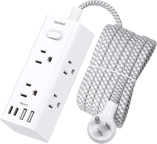 10 Ft Power Strip Surge Protector - One Beat 10ft Extension Cord with 6 Widely Outlets 4 USB Ports (2 USB C), Wall Mount Outlet Extender, Flat Plug Power Strip for Travel Home Office College Dorm Room