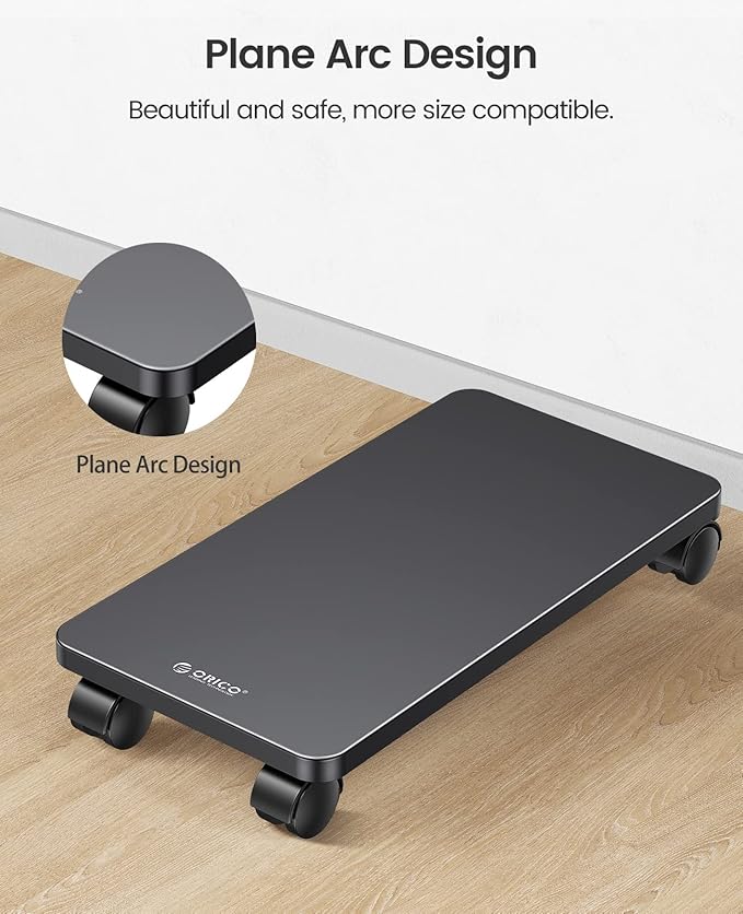 Metal Computer Tower Stand, ORICO Mobile CPU Holder, 4 Caster Wheels Computer Tower Stand Carts on Carpet Fits for Most Computer Tower, Gaming PC, PC Holder, ATX Case（Black, 16.14 * 8.38 * 0.78inch）