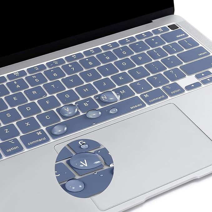 MOSISO Keyboard Cover Compatible with MacBook Air 13 inch 2022 2021 2020 Release A2337 M1 A2179 Retina Display with Touch ID Backlit Magic Keyboard, Waterproof Protective Silicone Skin, Steel Blue