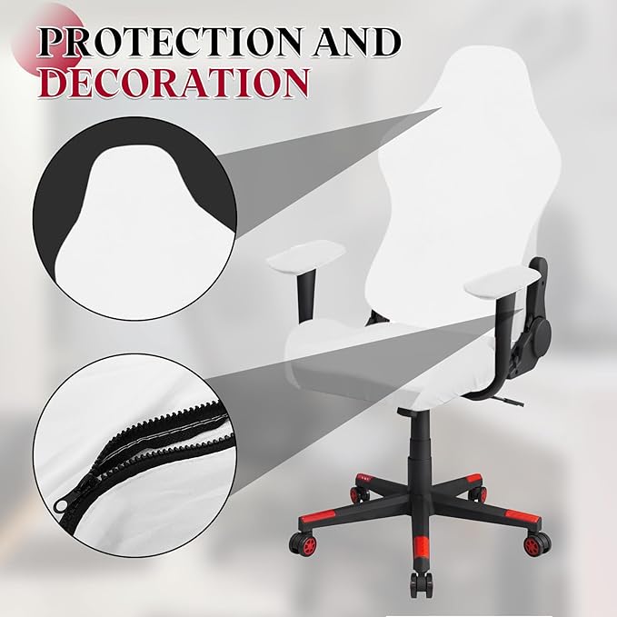 uxcell Gaming Chair Covers, Stretchable Office Computer Chair Slipcover with Armrest Covers, Elastic Seat Protector for Office Reclining Racing Game Chair, White