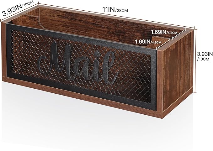 Mail Organizer,Mail Holder with 2 Slots, Wood Mail Basket Mail Sorter for Wall Table Countertop, Bill Envelope Letter Holder for Home Office