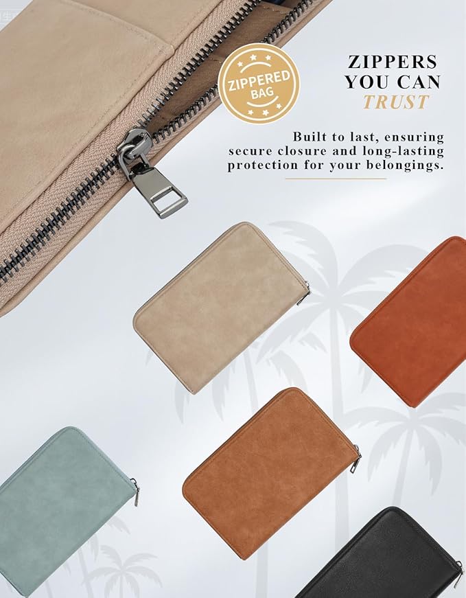 Family Passport Holder Wallet RFID Travel Document Organizer for Women Men, Portable Case Cover for Cards, Boarding Pass with Wrist & Neck Strap, Airtag Pocket, Travel Essentials Gifts (Sand, 1pack)
