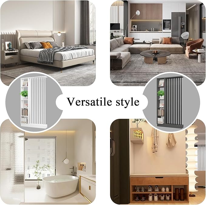 Room Divider with Shelves, Entrance Hall Partition Screen Column Floor to Ceiling - Freestanding Room Divider with Storage Shelf, Freestanding Decor for Bedroom (A Gray + Black, 47.2in / 120cm)