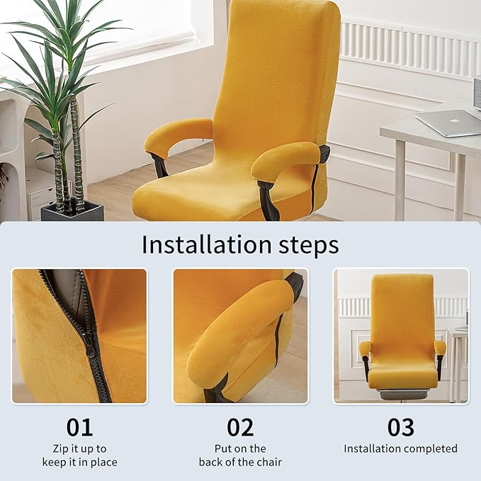 Office Chair Cover with Armrest Covers, High Resilience Velvet Fabric, Universal Fit 22-25 inch Back (Orange)