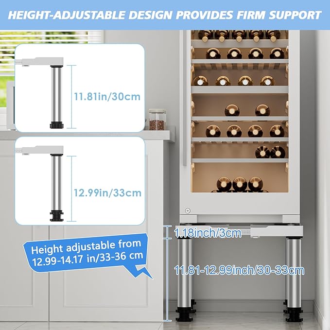 Mini Fridge Stand Height 13"-14.2" Adjustable Refrigerator Washing Machine Stand Base with 4 Strong Feet Anti-Vibration Washer Dryer Stand Laundry Pedestal Universal Appliance Stand Load 660LB-White