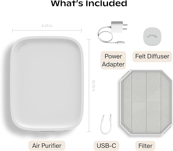 Canopy Bedside Air Purifier | Up To 99.97%* HEPA-13 Filtration | Remove Dust & Pet Dander | Night Light & White Noise | Air Quality Sensor | Quiet Fan for Sleep | Filter & Adapter Included