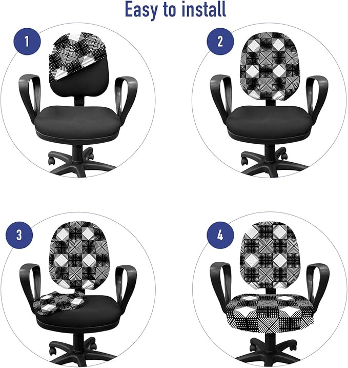 Ambesonne Geometric Office Chair Slipcover, Lattice Inspired Pattern with Symmetric Squares Modernistic Design, Protective Stretch Decorative Fabric Cover, Standard Size, Charcoal Black