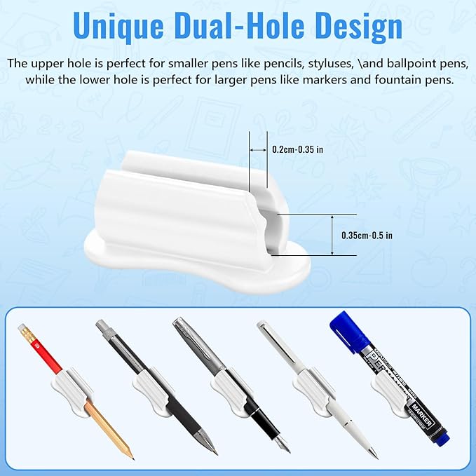 VZZNN Adhesive Pencil Holders for Desk,40 PCS Silicone Pencil Holder for Desk,Marker Holder,Adhesive Pen Holder for Classroom Clipboard Attachment,for School Office Accessories,Teache(White)