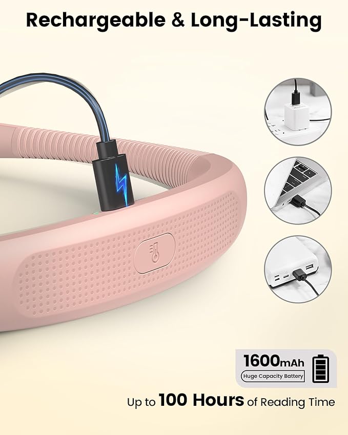 Glocusent Neck Light, 100Hrs Long Lasting Rechargeable Book Light, 5 Colors & Stepless Dimming Reading Light - Perfect Book Lights for Reading at Night, Knitting, Book Lovers Gifts