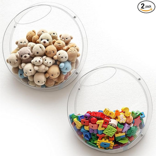 2 Pack Acrylic Wall Toy Storage,Clear Hanging Toy Dispenser with Back Panel Hanging Holder,exquisite Acrylic Wall Organizer for Blocks, Snacks, Cars,Home Organization and Storage