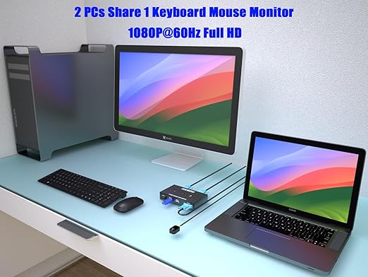 KVM Switch VGA 2 Port - KVM Switcher for 2 Computers Share 1 Monitor & 3 USB 2.0 Devices,Keyboard Mouse Printer,Driver-Free for All OS,2 KVM Cables 1 Desktop Controller Included