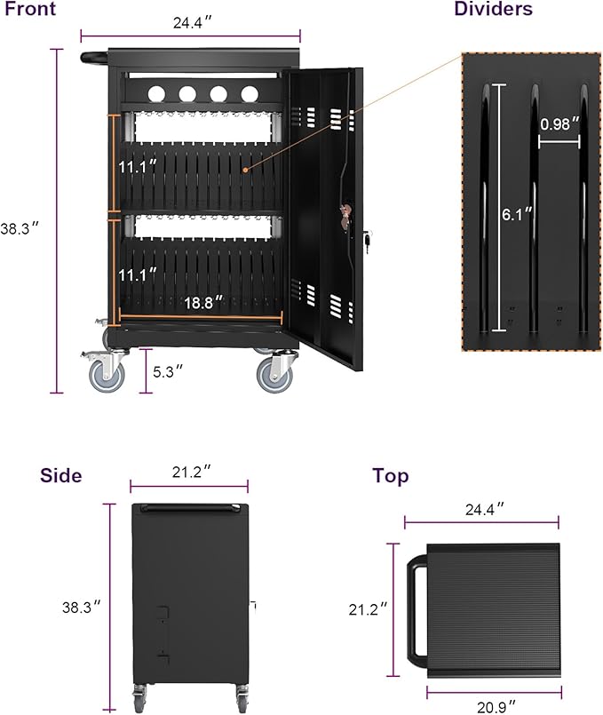 35 Device Mobile Charging Station for Laptops/Tablets/iPads/Chromebooks,35 Bay Lockable Charging Cabinet with Power Strip for Classroom,School Charging Carts with Casters(Black)