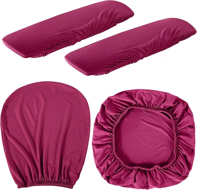Tallew 4 Pcs Office Chair Covers Set Computer Universal Protective Stretchable Chair Seat Covers Desk Armrest Cover Pads Office Cushion Backrest for Rotating(Regular,Wine Red)