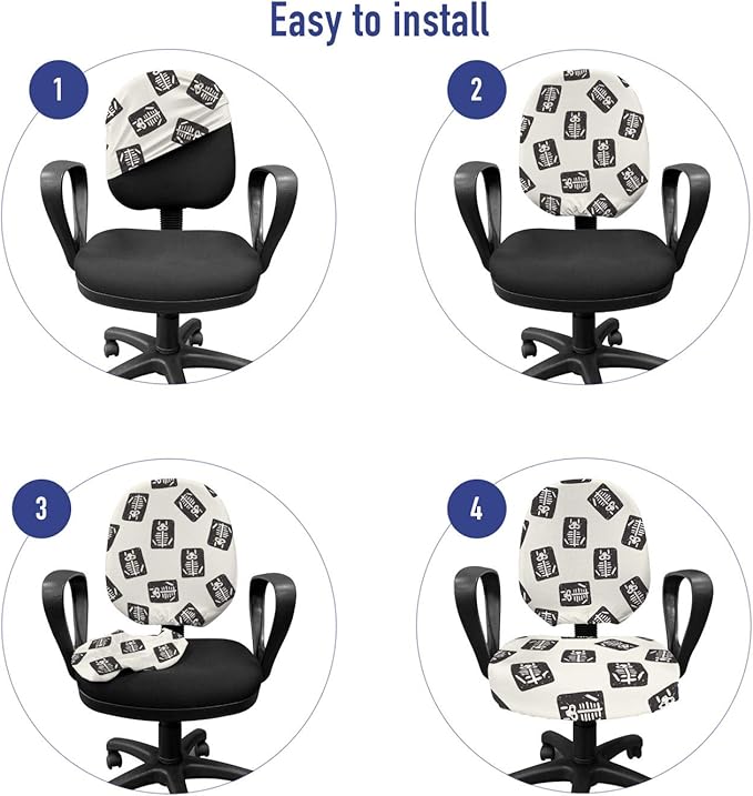 Ambesonne Cartoon Office Chair Slipcover, Xray Part of an Abstract Skeleton Image in Repetitive Grunge Pattern, Protective Stretch Decorative Fabric Cover, Standard Size, Ivory Charcoal