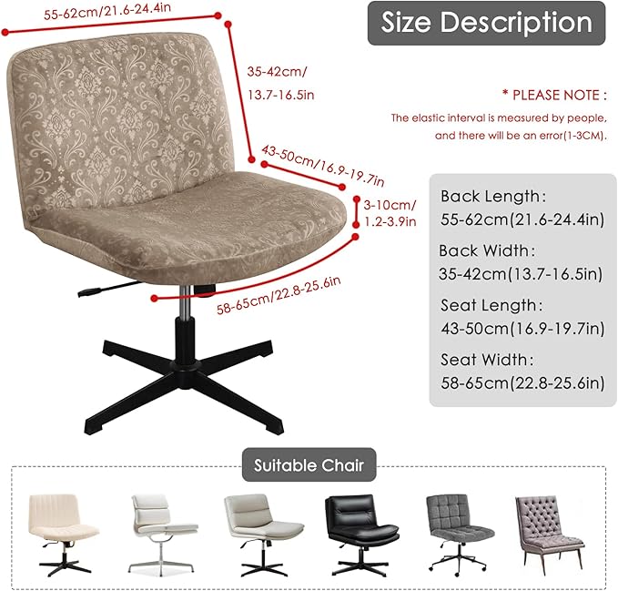 Criss Cross Chair Cover Armless Chair Slipcover Office Desk Chair Covers Velvet Embossing Mid Back Wide Seat Accent Chair Covers for Computer Chairs and Vanity Chairs(Velvet-Camel)