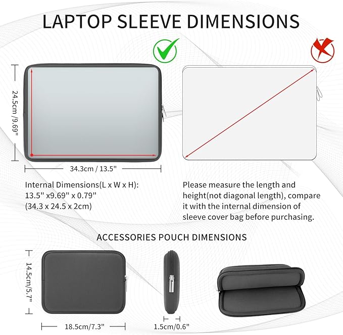 RAINYEAR 14 Inch Laptop Sleeve Case Protective Soft Padded Zipper Cover Carrying Computer Bag with Accessories Pouch, Compatible with 14" Notebook Tablet Chromebook (Gray)