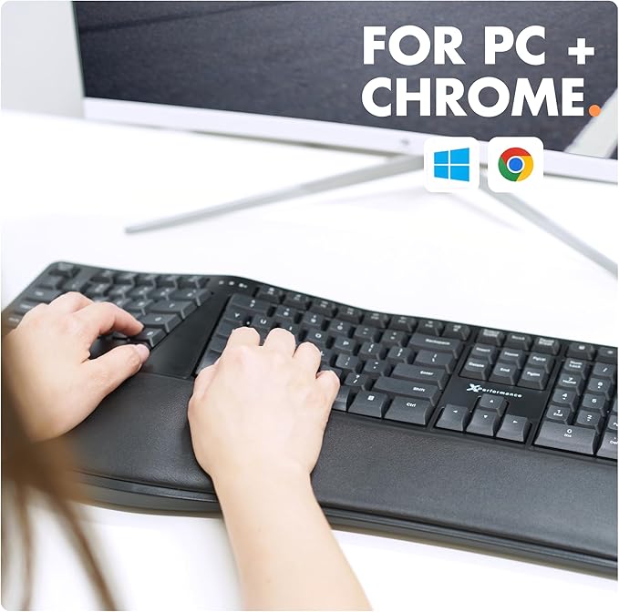 X9 Wireless Ergonomic Keyboard with Cushioned Wrist Support - Type Comfortably Longer - Wireless Split Keyboard for Laptop, PC & Chrome Computer with 110 Ergo Keys & 5ft Cable