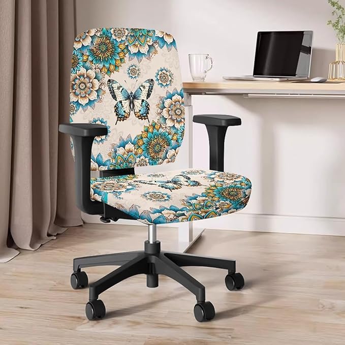 GLENLCWE Boho Floral Butterfly Office Chair Cover Seat Covers Stretchable Universal Computer Chair Covers Rotating Chair Slipcover for Family Friends
